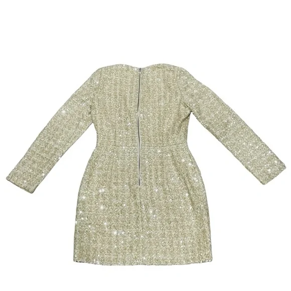 Gianni Bini Lissy Sequin Tweed Long Sleeve Button Front Mini Dress Champagne NEW - Picture 3 of 12